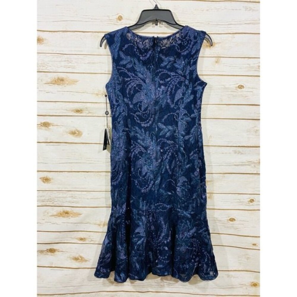 Adrianna Papell Sequined Lace Trumpet Dress Size 8 - Picture 5 of 7
